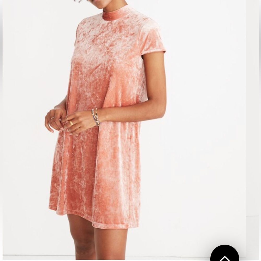 NWT Madewell Crushed Velvet Mockneck Dress in Afterglow Red (Peach) Size Small